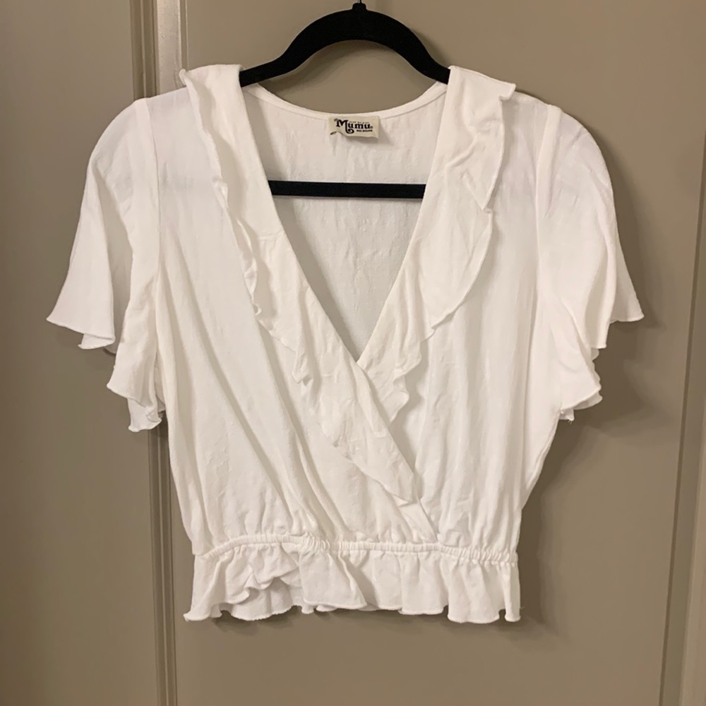 Show me your mumu white ruffle top